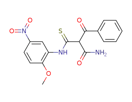 Molecular Structure of 71793-41-4 (Benzenepropanamide,
a-[[(2-methoxy-5-nitrophenyl)amino]thioxomethyl]-b-oxo-)
