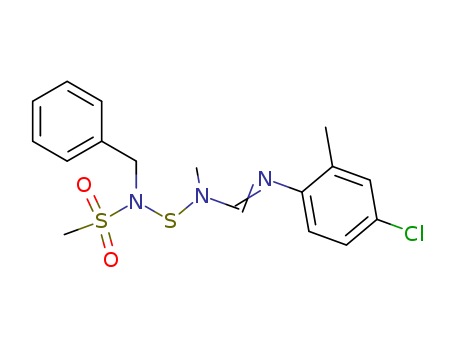 Molecular Structure of 69954-71-8 (Methanesulfonamide,
N-[[[[(4-chloro-2-methylphenyl)imino]methyl]methylamino]thio]-N-(phenyl
methyl)-)