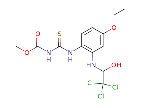 Molecular Structure of 61439-19-8 (Carbamic acid,
[[[4-ethoxy-2-[(2,2,2-trichloro-1-hydroxyethyl)amino]phenyl]amino]thioxo
methyl]-, methyl ester)
