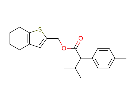 Molecular Structure of 51629-79-9 (<span xmlns="" style="font-weight:bold;">4-METHYL-</span>&alpha;-(1-METHYLETHYL)BENZENE-ACETIC ACID, (4,5,6,7-TETRAHYDRO-BENZO(B)THIEN-2-YL) METHYL ESTER			)