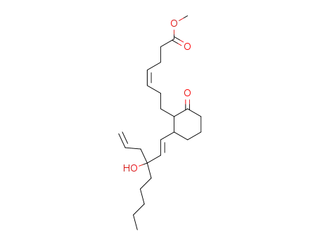 Molecular Structure of 63584-29-2 (4-Heptenoic acid,
7-[2-[3-hydroxy-3-(2-propenyl)-1-octenyl]-6-oxocyclohexyl]-, methyl ester)