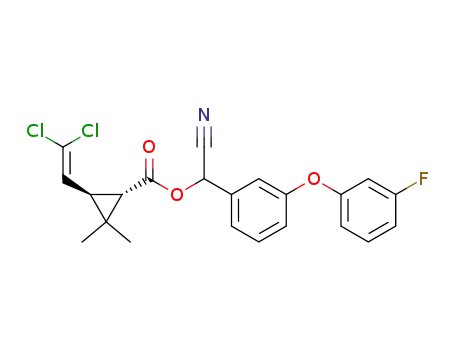 Molecular Structure of 65295-51-4 (Cyclopropanecarboxylic acid, 3-(2,2-dichloroethenyl)-2,2-dimethyl-,
cyano[3-(3-fluorophenoxy)phenyl]methyl ester)