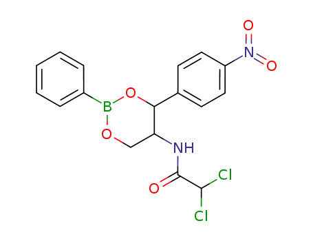Molecular Structure of 1529-51-7 (2,2-dichloro-N-[4-(4-nitrophenyl)-2-phenyl-1,3,2-dioxaborinan-5-yl]acetamide)