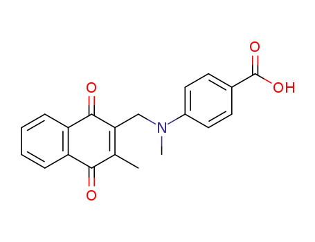 Molecular Structure of 63129-42-0 (Benzoic acid,
4-[[(1,4-dihydro-3-methyl-1,4-dioxo-2-naphthalenyl)methyl]methylamino]
-)