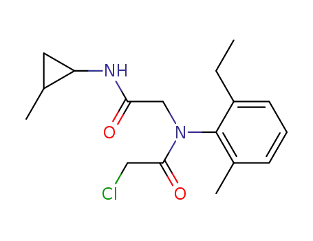 Molecular Structure of 62869-00-5 (Acetamide,
2-chloro-N-(2-ethyl-6-methylphenyl)-N-[2-[(2-methylcyclopropyl)amino]-2
-oxoethyl]-)