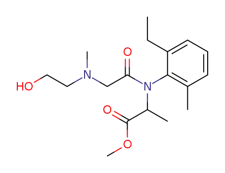 Molecular Structure of 63047-13-2 (Alanine,
N-(2-ethyl-6-methylphenyl)-N-[N-(2-hydroxyethyl)-N-methylglycyl]-,
methyl ester)
