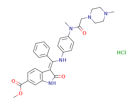 3-Z-[1-(4-(N-((4-methyl-piperazin-1-yl)-methylcarbonyl)-N-methyl-amino)-anilino)-1-phenyl-methylene]-6-methoxycarbonyl-2-indolinonechloride