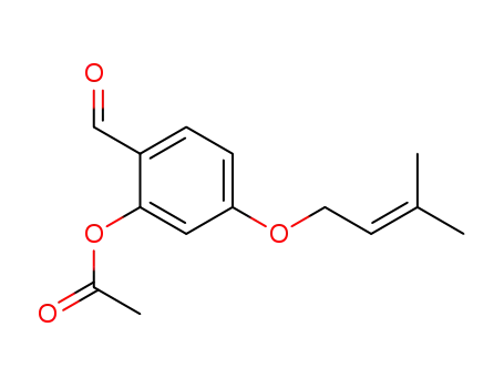 Molecular Structure of 61235-38-9 (Benzaldehyde, 2-(acetyloxy)-4-[(3-methyl-2-butenyl)oxy]-)
