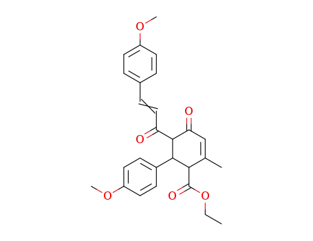 Molecular Structure of 65692-73-1 (2-Cyclohexene-1-carboxylic acid,
6-(4-methoxyphenyl)-5-[3-(4-methoxyphenyl)-1-oxo-2-propenyl]-2-methyl
-4-oxo-, ethyl ester)
