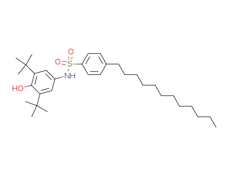 Molecular Structure of 52188-89-3 (Benzenesulfonamide,
N-[3,5-bis(1,1-dimethylethyl)-4-hydroxyphenyl]-4-dodecyl-)