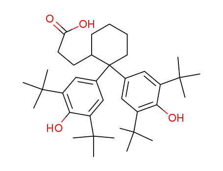Molecular Structure of 63140-50-1 (Cyclohexanepropanoic acid,
2,2-bis[3,5-bis(1,1-dimethylethyl)-4-hydroxyphenyl]-)