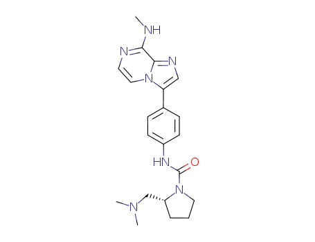 Molecular Structure of 787591-65-5 (1-Pyrrolidinecarboxamide,
2-[(dimethylamino)methyl]-N-[4-[8-(methylamino)imidazo[1,2-a]pyrazin-
3-yl]phenyl]-, (2R)-)