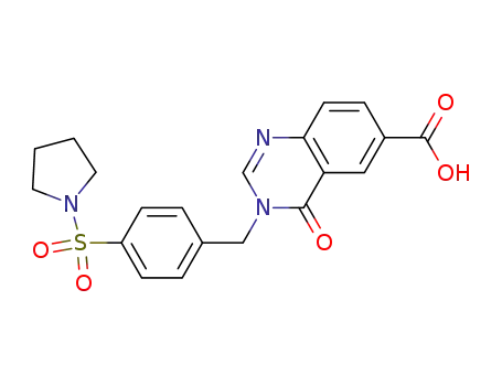 Molecular Structure of 602166-81-4 (6-Quinazolinecarboxylic acid,
3,4-dihydro-4-oxo-3-[[4-(1-pyrrolidinylsulfonyl)phenyl]methyl]-)