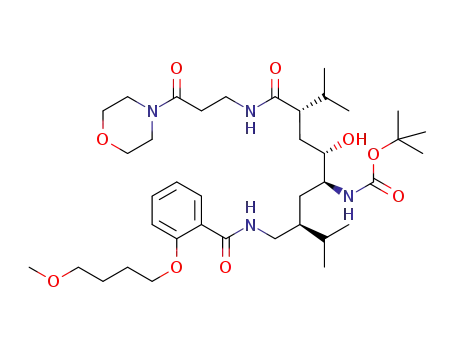 Molecular Structure of 179995-78-9 (Carbamic acid,
[(1S,2S,4S)-2-hydroxy-1-[(2S)-2-[[[2-(4-methoxybutoxy)benzoyl]amino]
methyl]-3-methylbutyl]-5-methyl-4-[[[3-(4-morpholinyl)-3-oxopropyl]amino
]carbonyl]hexyl]-, 1,1-dimethylethyl ester)