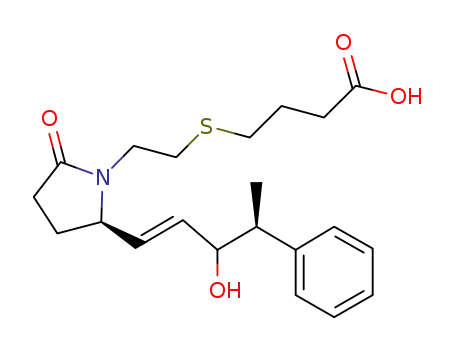 Molecular Structure of 494222-36-5 (Butanoic acid,
4-[[2-[(2R)-2-[(1E,4S)-3-hydroxy-4-phenyl-1-pentenyl]-5-oxo-1-pyrrolidin
yl]ethyl]thio]-)