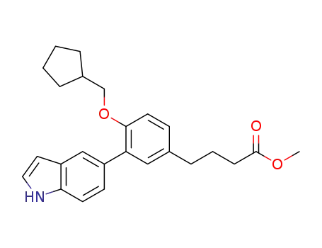 Molecular Structure of 590413-77-7 (Benzenebutanoic acid, 4-(cyclopentylmethoxy)-3-(1H-indol-5-yl)-,
methyl ester)
