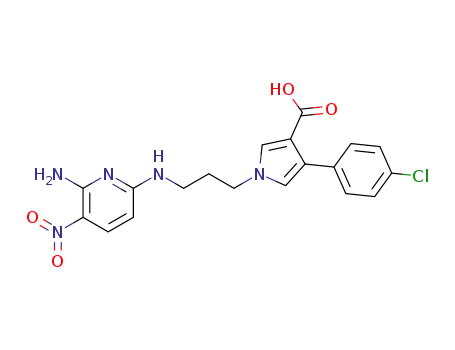 Molecular Structure of 667451-10-7 (1H-Pyrrole-3-carboxylic acid,
1-[3-[(6-amino-5-nitro-2-pyridinyl)amino]propyl]-4-(4-chlorophenyl)-)