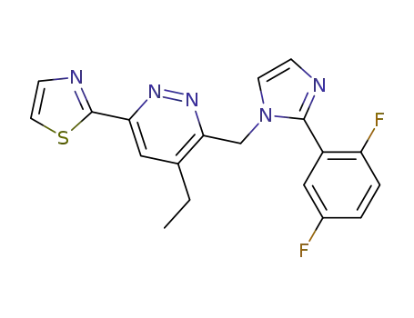 Molecular Structure of 679405-54-0 (Pyridazine,
3-[[2-(2,5-difluorophenyl)-1H-imidazol-1-yl]methyl]-4-ethyl-6-(2-thiazolyl)-)