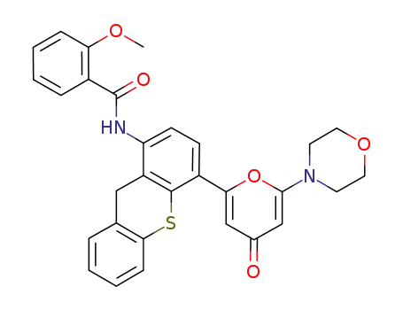 Molecular Structure of 587872-57-9 (Benzamide,
2-methoxy-N-[4-[6-(4-morpholinyl)-4-oxo-4H-pyran-2-yl]-9H-thioxanthen
-1-yl]-)