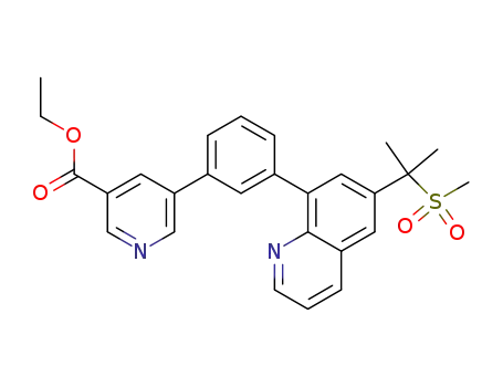 Molecular Structure of 638221-08-6 (3-Pyridinecarboxylic acid,
5-[3-[6-[1-methyl-1-(methylsulfonyl)ethyl]-8-quinolinyl]phenyl]-, ethyl ester)
