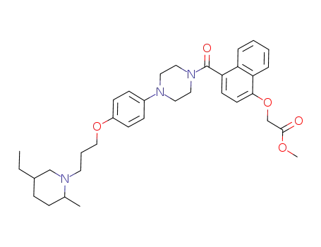 Molecular Structure of 684244-79-9 (Acetic acid,
[[4-[[4-[4-[3-(5-ethyl-2-methyl-1-piperidinyl)propoxy]phenyl]-1-piperazinyl
]carbonyl]-1-naphthalenyl]oxy]-, methyl ester)