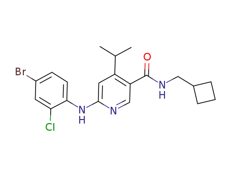 Molecular Structure of 676632-85-2 (3-Pyridinecarboxamide,
6-[(4-bromo-2-chlorophenyl)amino]-N-(cyclobutylmethyl)-4-(1-methyleth
yl)-)