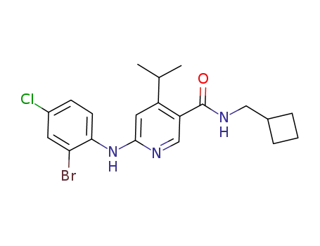 Molecular Structure of 676632-89-6 (3-Pyridinecarboxamide,
6-[(2-bromo-4-chlorophenyl)amino]-N-(cyclobutylmethyl)-4-(1-methyleth
yl)-)