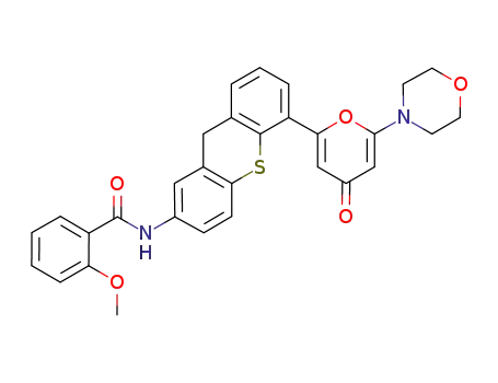 Molecular Structure of 587871-58-7 (Benzamide,
2-methoxy-N-[5-[6-(4-morpholinyl)-4-oxo-4H-pyran-2-yl]-9H-thioxanthen
-2-yl]-)