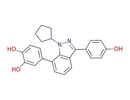 Molecular Structure of 680614-11-3 (1,2-Benzenediol, 4-[1-cyclopentyl-3-(4-hydroxyphenyl)-1H-indazol-7-yl]-)