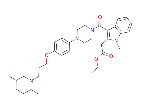 Molecular Structure of 684244-85-7 (1H-Indole-2-acetic acid,
3-[[4-[4-[3-(5-ethyl-2-methyl-1-piperidinyl)propoxy]phenyl]-1-piperazinyl]
carbonyl]-1-methyl-, ethyl ester)