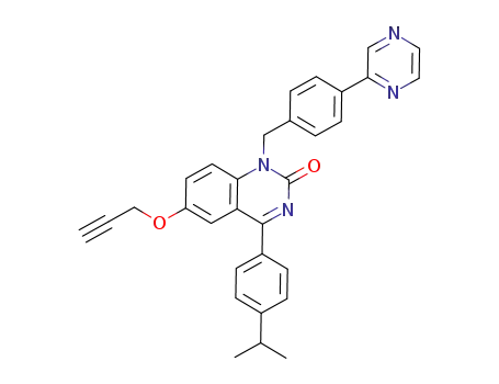 Molecular Structure of 717104-75-1 (2(1H)-Quinazolinone,
4-[4-(1-methylethyl)phenyl]-6-(2-propynyloxy)-1-[(4-pyrazinylphenyl)meth
yl]-)