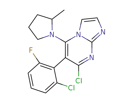 Molecular Structure of 502501-57-7 (Imidazo[1,2-a]pyrimidine,
7-chloro-6-(2-chloro-6-fluorophenyl)-5-(2-methyl-1-pyrrolidinyl)-)