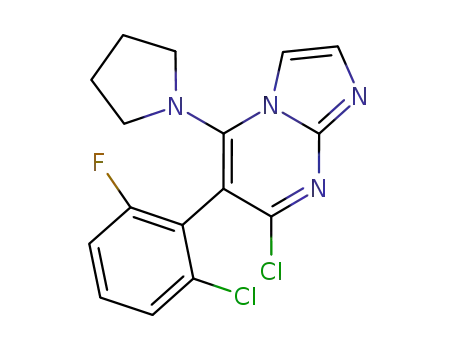 Molecular Structure of 502501-56-6 (Imidazo[1,2-a]pyrimidine,
7-chloro-6-(2-chloro-6-fluorophenyl)-5-(1-pyrrolidinyl)-)