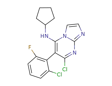 Molecular Structure of 502501-48-6 (Imidazo[1,2-a]pyrimidin-5-amine,
7-chloro-6-(2-chloro-6-fluorophenyl)-N-cyclopentyl-)