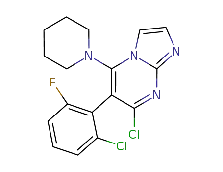 Molecular Structure of 502501-60-2 (Imidazo[1,2-a]pyrimidine,
7-chloro-6-(2-chloro-6-fluorophenyl)-5-(1-piperidinyl)-)