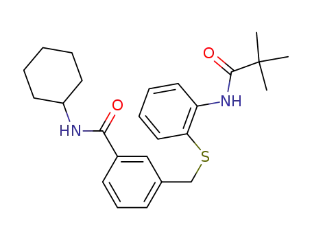 Molecular Structure of 676502-56-0 (Benzamide,
N-cyclohexyl-3-[[[2-[(2,2-dimethyl-1-oxopropyl)amino]phenyl]thio]methyl]
-)
