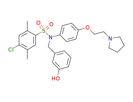 Molecular Structure of 675867-18-2 (Benzenesulfonamide,
4-chloro-N-[(3-hydroxyphenyl)methyl]-2,5-dimethyl-N-[4-[2-(1-pyrrolidinyl
)ethoxy]phenyl]-)