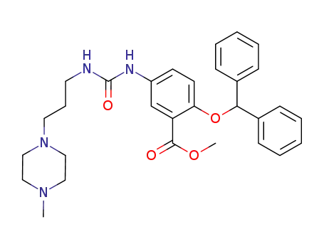Molecular Structure of 508214-13-9 (Benzoic acid,
2-(diphenylmethoxy)-5-[[[[3-(4-methyl-1-piperazinyl)propyl]amino]carbon
yl]amino]-, methyl ester)