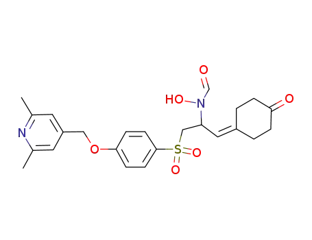 Molecular Structure of 502609-24-7 (Formamide,
N-[1-[[[4-[(2,6-dimethyl-4-pyridinyl)methoxy]phenyl]sulfonyl]methyl]-2-(4-
oxocyclohexylidene)ethyl]-N-hydroxy-)