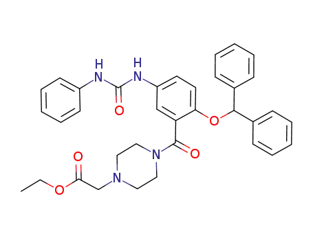 Molecular Structure of 508217-16-1 (1-Piperazineacetic acid,
4-[2-(diphenylmethoxy)-5-[[(phenylamino)carbonyl]amino]benzoyl]-, ethyl
ester)