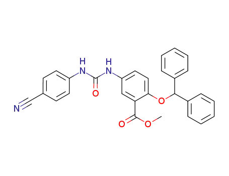 Molecular Structure of 508214-86-6 (Benzoic acid,
5-[[[(4-cyanophenyl)amino]carbonyl]amino]-2-(diphenylmethoxy)-,
methyl ester)