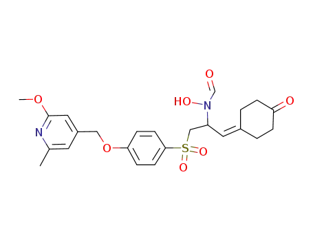 Molecular Structure of 502609-18-9 (Formamide,
N-hydroxy-N-[1-[[[4-[(2-methoxy-6-methyl-4-pyridinyl)methoxy]phenyl]sulf
onyl]methyl]-2-(4-oxocyclohexylidene)ethyl]-)