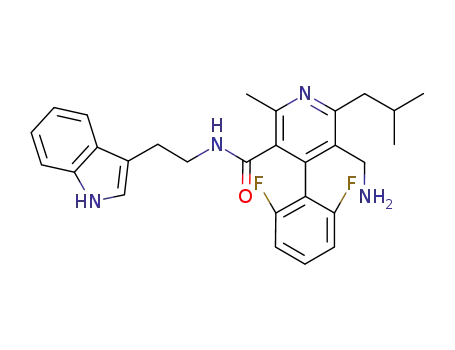 Molecular Structure of 851581-10-7 (3-Pyridinecarboxamide,
5-(aminomethyl)-4-(2,6-difluorophenyl)-N-[2-(1H-indol-3-yl)ethyl]-2-meth
yl-6-(2-methylpropyl)-)