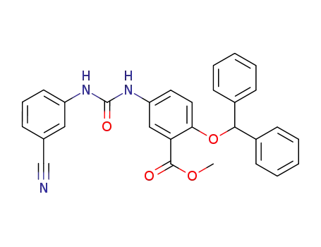 Molecular Structure of 508214-85-5 (Benzoic acid,
5-[[[(3-cyanophenyl)amino]carbonyl]amino]-2-(diphenylmethoxy)-,
methyl ester)