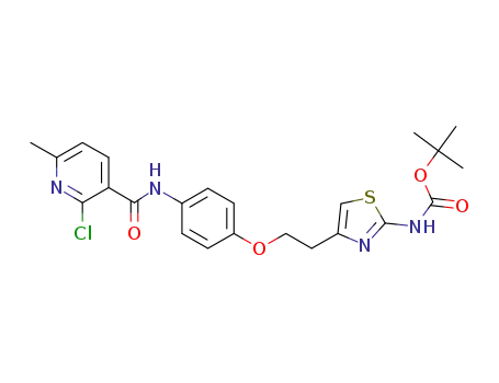 Molecular Structure of 689156-24-9 (Carbamic acid,
[4-[2-[4-[[(2-chloro-6-methyl-3-pyridinyl)carbonyl]amino]phenoxy]ethyl]-2-
thiazolyl]-, 1,1-dimethylethyl ester)