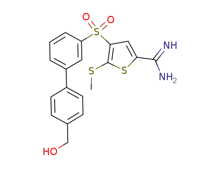 Molecular Structure of 631903-99-6 (2-Thiophenecarboximidamide,
4-[[4'-(hydroxymethyl)[1,1'-biphenyl]-3-yl]sulfonyl]-5-(methylthio)-)