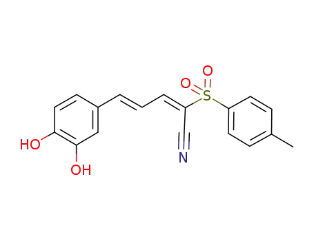 Molecular Structure of 569343-88-0 (2,4-Pentadienenitrile,
5-(3,4-dihydroxyphenyl)-2-[(4-methylphenyl)sulfonyl]-, (2E,4E)-)