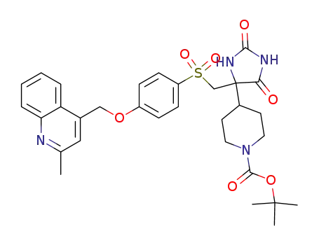 Molecular Structure of 675185-59-8 (1-Piperidinecarboxylic acid,
4-[4-[[[4-[(2-methyl-4-quinolinyl)methoxy]phenyl]sulfonyl]methyl]-2,5-diox
o-4-imidazolidinyl]-, 1,1-dimethylethyl ester)