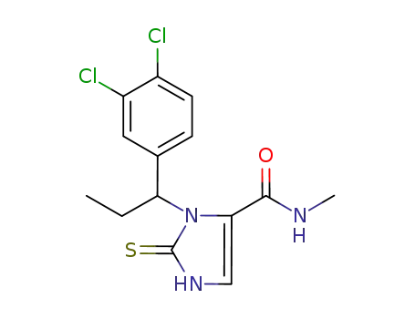 Molecular Structure of 742107-76-2 (1H-Imidazole-4-carboxamide,
3-[1-(3,4-dichlorophenyl)propyl]-2,3-dihydro-N-methyl-2-thioxo-)