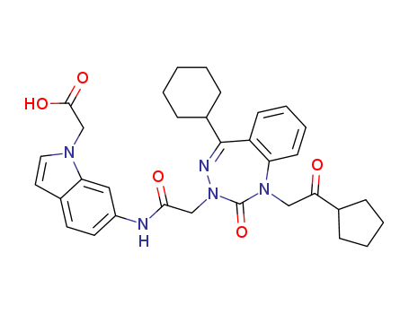 1H-Indole-1-acetic acid,  6-[[[5-cyclohexyl-1-(2-cyclopentyl-2-oxoethyl)-1,2-dihydro-2-oxo-3H-1,3,  4-benzotriazepin-3-yl]acetyl]amino]-